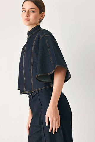 Claire Denim Capelet Top Dark Denim