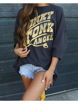 Livylu |Honky Tonk Angel Black One Size Western Graphic Tee