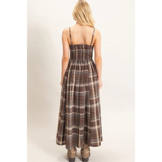 Eleni Plaid Maxi Dress Brown