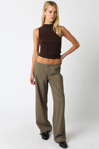 Stephanie Mock Neck Sleeveless Top Chocolate Brown
