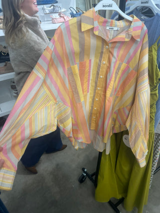 Needii Sunset Stripe oversized button down top
