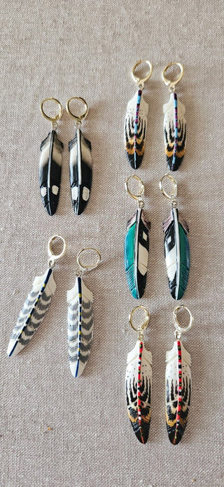 AMULET | Carved Painted Feather Earrings