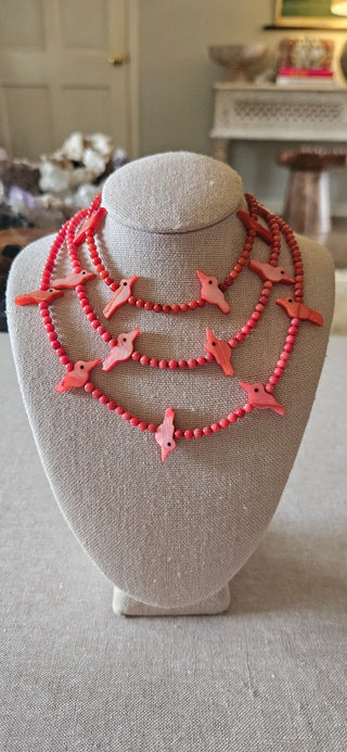 AMULET | Delicate Red Beads + Red Mother of Pearl Birds