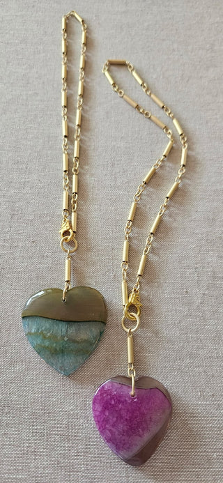 AMULET | Bright Stone Marble Heart + Dynamite Chain Lariat