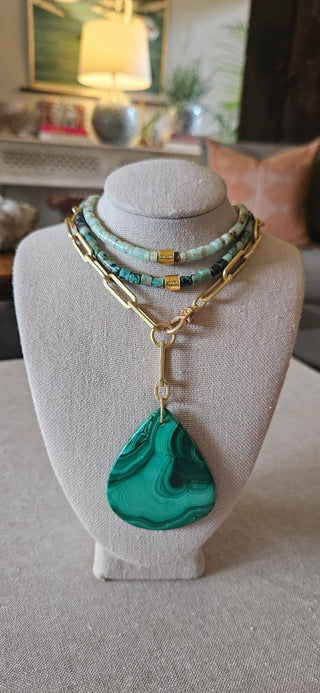 AMULET | Malachite Drop + Paperclip Chain