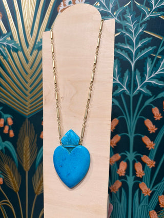 AMULET | Carved Stone Flaming Heart + Dynamite Chain