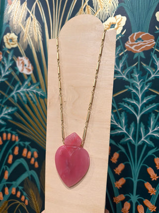 AMULET | Carved Stone Flaming Heart + Dynamite Chain