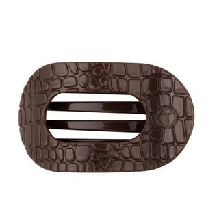 Flat Round Hair Clip Large Brown Crocodile