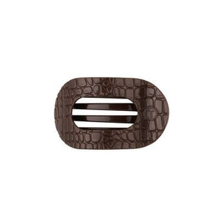 Flat Round Hair Clip Small Brown Crocodile