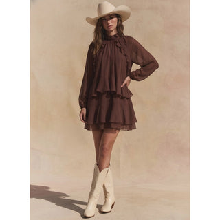 LENA | Brielle Chiffon Mini Dress Brown