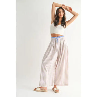 CAMELLIA | Seaside Stripe Wide-Leg Pants - Pink