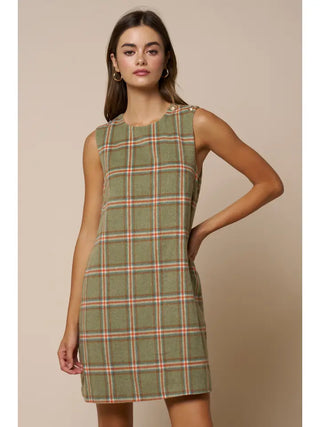 Mae Plaid Dress Olive Brick