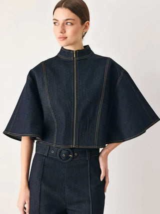 Claire Denim Capelet Top Dark Denim