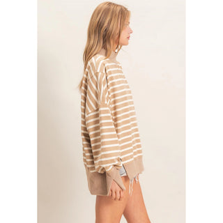 Harper Stripe Sweatshirt Taupe Cream