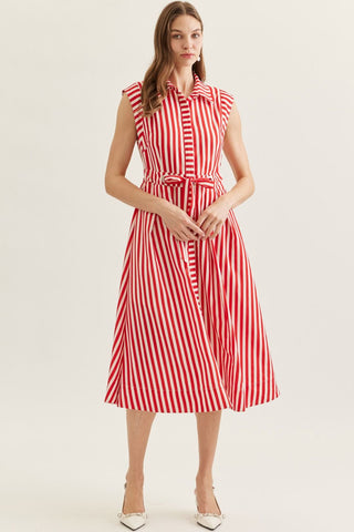 Entro Venise striped collared midi dress with tie waist