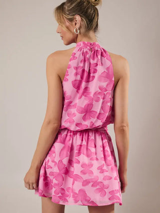Butterfly Printed Chiffon Midi Dress