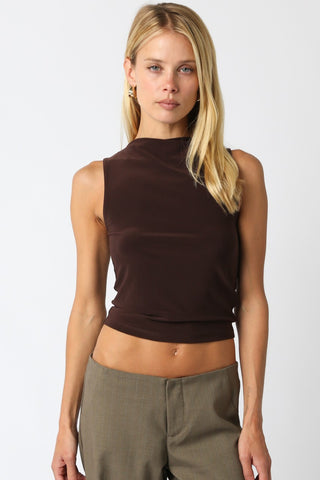 Stephanie Mock Neck Sleeveless Top Chocolate Brown