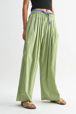 CAMELLIA | Seaside Stripe Wide-Leg Pants - Green