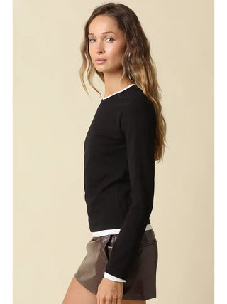 Mary Contrast Top Black White
