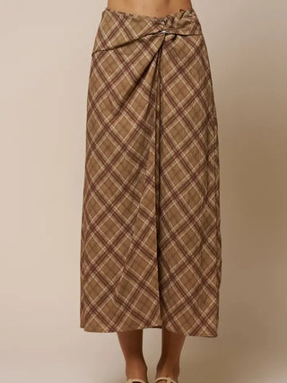 Darcy Plaid Skirt Mocha Brown