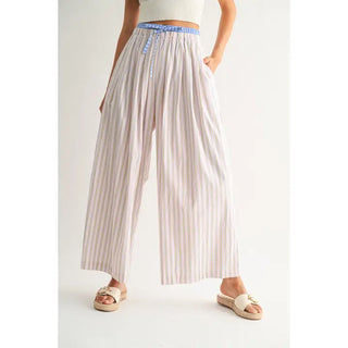 CAMELLIA | Seaside Stripe Wide-Leg Pants - Pink