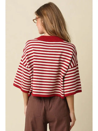 Natalia Stripe Knit Top Burgundy