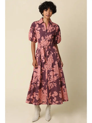 Bea Floral Belted Maxi Wine Pink