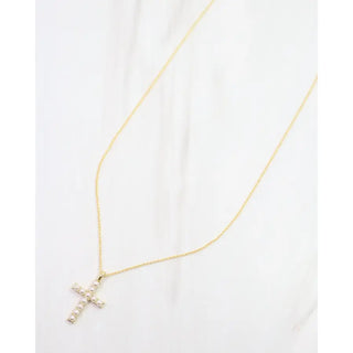 Erica Pearl Cross Necklace Worn Gold