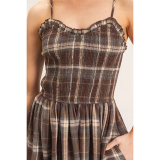 Eleni Plaid Maxi Dress Brown
