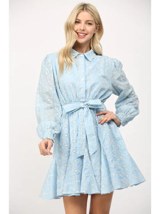 Carolina Eyelet Dress Light Blue