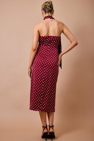 Josie Polka Dot Midi Dress Burgundy