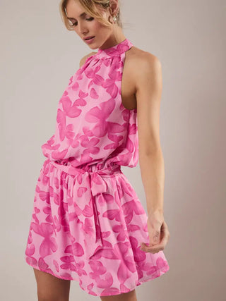 Butterfly Printed Chiffon Midi Dress
