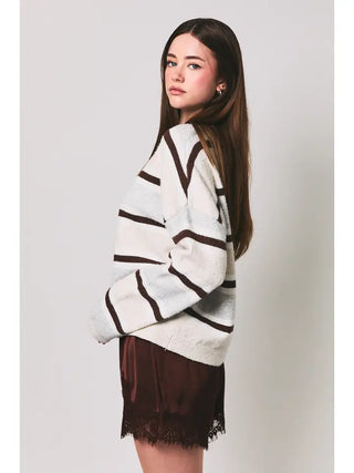 LE LIS | Harper Stripe Cardigan Cream Gray