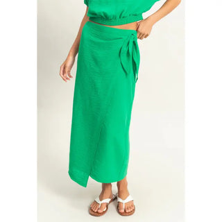 Tied & True Crinkle Maxi Skirt - Green