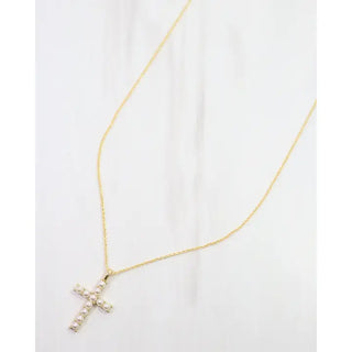 Erica Pearl Cross Necklace Worn Gold
