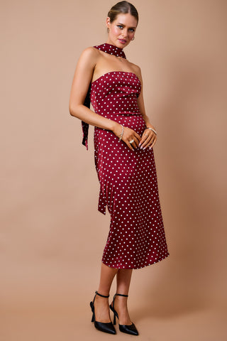 Josie Polka Dot Midi Dress Burgundy