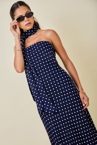 Josie Polka Dot Midi Dress Navy