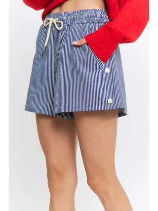 CAMELLIA | Harbor Stripe Drawstring Shorts - Navy