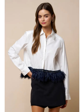 Elsie Feather Blouse Off White Navy