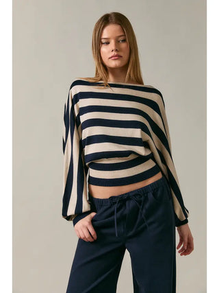 Delaney Stripe Sweater Top Taupe Navy