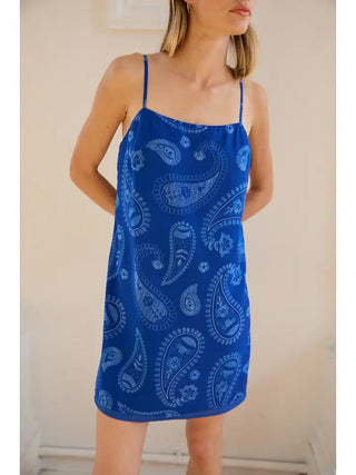 Cobalt Blue Paisley Slip Mini Dress
