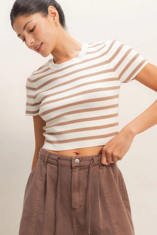 Ava Stripe Crop Sweater Taupe
