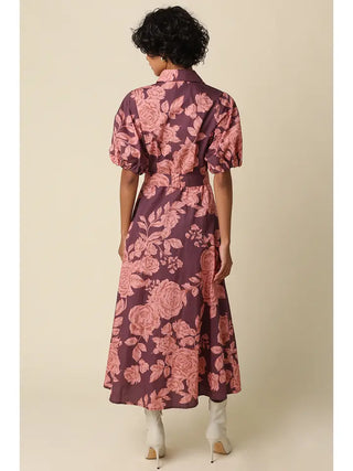 Bea Floral Belted Maxi Wine Pink