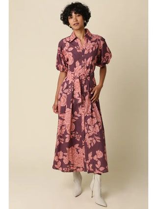 Bea Floral Belted Maxi Wine Pink