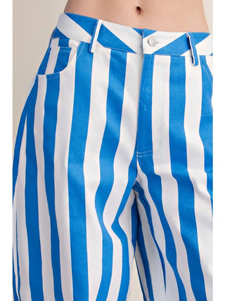 GLAM | Boardwalk Stripe Barrel Pants - Blue