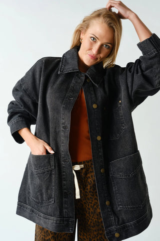 Boxy Cut Denim Jacket Charcoal Black