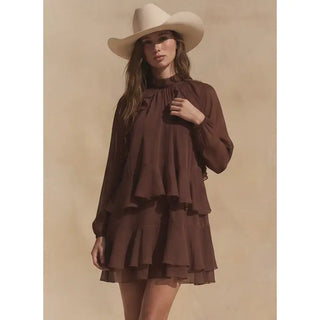 LENA | Brielle Chiffon Mini Dress Brown