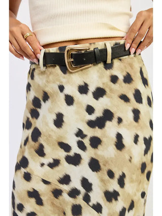Bias Abstract Belted Maxi Skirt