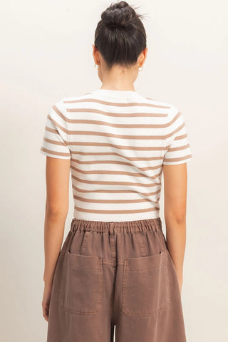 Ava Stripe Crop Sweater Taupe