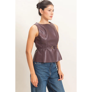 Emilia Faux Leather Top Burgundy